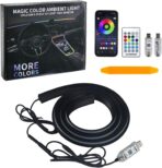Car Dashboard LED Interior Strip Light,55''USB Powered Acrylic Neon Flexible Strip Fiber Optic LED Ambent Lighting Kits with Remote APP and Type-C Adapter(1 in 1)