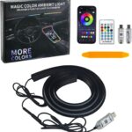 Car Dashboard LED Interior Strip Light,55''USB Powered Acrylic Neon Flexible Strip Fiber Optic LED Ambent Lighting Kits with Remote APP and Type-C Adapter(1 in 1)