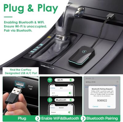 Wireless CarPlay Adapter, 2025 Upgraded Dual-Band (2.4GHz/5GHz) WiFi, Converts Wired to Wireless CarPlay, More Stable & Auto-Connect, Plug & Play for OEM Wired CarPlay Cars & iPhone iOS 10+ (Black). - Image 6