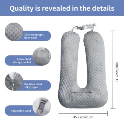 Travel Pillow for Kids & Adults, Car Pillow for Back Seat, Sleeping Support Cushion for Long Road Trips, Toddler Carseat Pillow with Removable & Washable Cover, Grey - Image 2