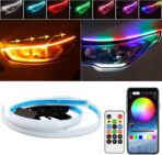 Car Headlight LED Strip, TEKSHINNY 2Pcs 24 Inches Flexible LED Strip Lights, Dual Color Red Turn Signal Yellow Lights Waterproof Daytime Running Light Strip for Truck SUV