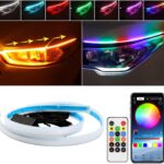 Car Headlight LED Strip, TEKSHINNY 2Pcs 24 Inches Flexible LED Strip Lights, Dual Color Red Turn Signal Yellow Lights Waterproof Daytime Running Light Strip for Truck SUV