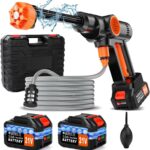 Cordless Washer Electric Battery Powered, Portable Car Washer Handheld with 6-in-1 Nozzle,17FT Drain Hose,Power Cleaner for Patio Floor Fence Deck Indoor