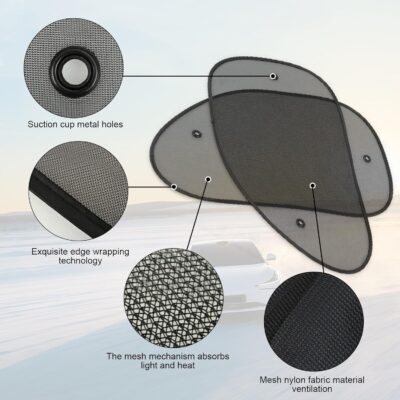 2PC Side Window Car Sunshade, Universal Car Window Shade for Baby, Sun Protection and Breathable Car Window Shade for Baby with Suction Cup Installation Accessories, for Cars (Black) - Image 5