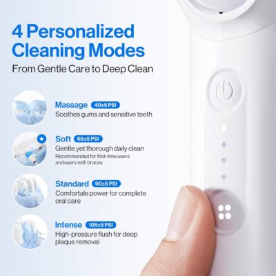 usmile C10 Portable Water Flosser – Travel-Friendly, 95-Day Battery, 4 Modes, 360° Nozzle, 180ml Tank, IPX7 Waterproof, Dentist-Recommended for Braces, Implants & Sensitive Gums (White) - Image 4