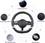 14 inch Cute D Shaped Steering Wheel Cover for Women Men Faux Leather and Carbon Fiber,Black - Image 5