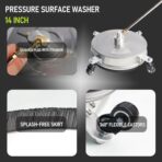 Hourleey 14" Pressure Washer Surface Cleaner, Stainless Steel Surface Cleaner with 4 Wheels for Concrete, Patio, Sidewalk, Deck, Pathway 1/4" Quick Connector, 2 Extension Wand, 4000 PSI - Image 5
