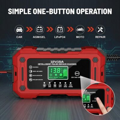 Battery Charger 15A 12V Fully Automatic Smart Trickle Car Battery Charger Maintainer with LCD Display & Temperature Compensation for Car Truck Motorcycle Lawn Mower Boat - Image 5
