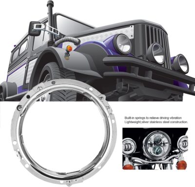 7 Inch Car Headlight Mounting Bracket, LED Light Fix Firmly with Springs, Universal Fit for Motorcycles with Headlight (Silver) - Image 2