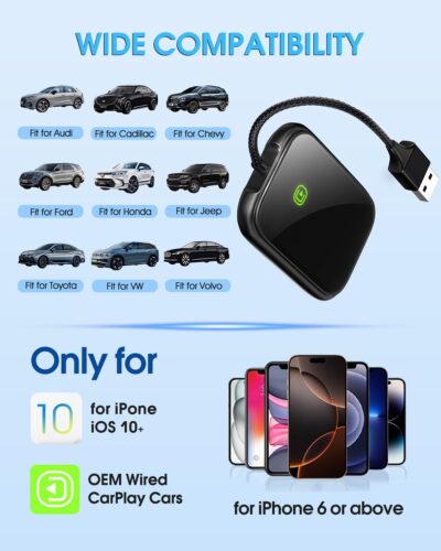 Wireless Carplay Adapter for Apple - 2025 Upgrade Seamless Connection Convert Wired to Wireless Car Play Adapter Plug & Play No Lag CarPlay Wireless Adapter Fit for iPhone iOS 10+ (Black) - Image 4