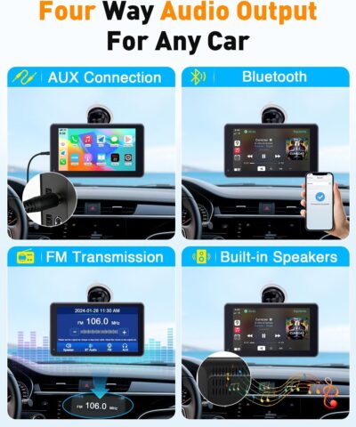 7” Wireless Apple CarPlay & Android Auto Screen - Portable Car Display with AirPlay, Screen Mirroring, FM/AUX Audio, Easy to Install, Convenient Upgrade for Older Cars, Families, Commuters - Image 6