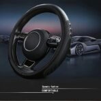 Leather Steering Wheel Cover for Ford F150 F250 F350, 15.5-16 inches Car Steering Wheel Cover with Anti-Slip Massage Particle (Black) - Image 2