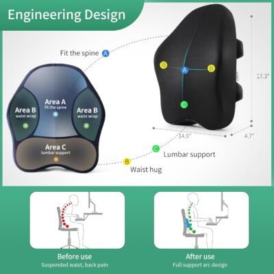 Lumbar Support Pillow for Office Chair Back Support Pillow for Chair Car Seat Back Support Ergonomic Back Chair Pillow Desk Chair Back Cushion for Back Pain Back Rest Pillow Lumbar Back support - Image 4