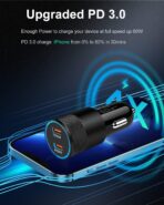 60W USB C Car Charger, Dual PD 3.0 Fast Charging Adapter Flush Fit Cigarette Lighter Plug for iPhone 17e 17 16 15 Pro Max 16e, Galaxy S26 S25 S24 Ultra S23, Google 10 9 Pro XL Type C Car Charger Block - Image 3