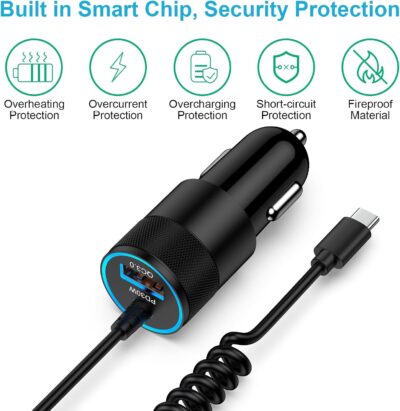 for iPhone 16e 17e 17 Pro Max Air, Fast Car Charger Adapter for iPhone 16e, 16, 16 Pro Max, 16 Plus, 15 Series, USB C Vehicle Phone Auto Automobile Plug with 2.8FT Coiled Cable Cord Fast Charging - Image 3
