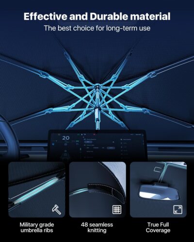 Car Windshield Sun Shade Umbrella - [Nano-Ice-Crystal Coatings] Protect Car from Sun Rays & Heat Damage Keep Cool and Protect Interior Medium (56" L x 31" W) - Image 6