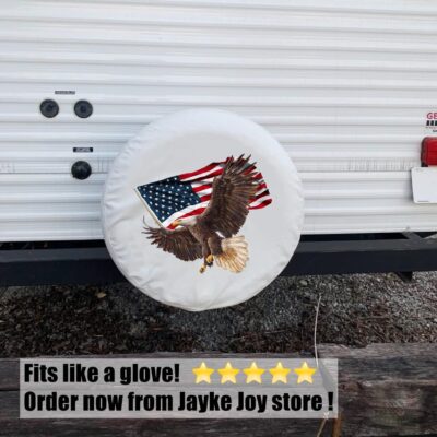 Spare Tire Cover, White Wheel Cover with American Eagle USA Flag PVC Leather Waterproof Dust-Proof Universal Fit for Jeep Trailer RV SUV Camper Vehicle (17 Inch) - Image 4