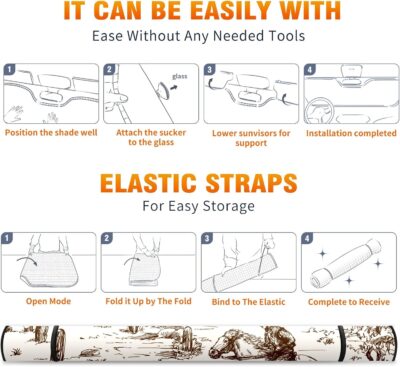 Wild West Desert with Cowboy Car Windshield Sunshade,Folding Sun Shade Auto Sun Visor Heat Protection Front Window, Car Sunscreen Blocks UV Rays and Keeps Vehicle Cool (55 x 30 Inch) - Image 7