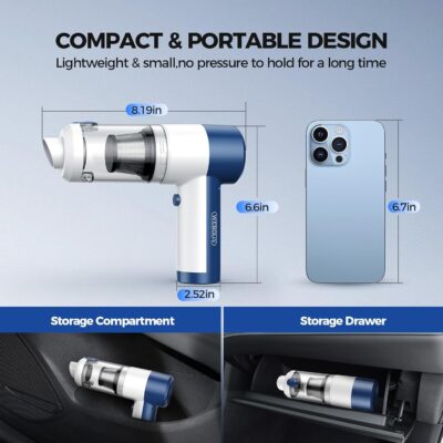 Car Vacuum Cleaner Cordless, 4 in 1 Portable Vacuum Cleaner 16000PA High Power Air Duster & Air Blower & Pump, Rechargeable Handheld Vacuum with Brushless Motor, Multi-Nozzles for Car, Home, Office - Image 7