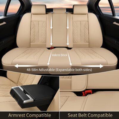 FLORICH Leather Seat Covers, Car Seat Cover Full Set Automotive Seat Covers Waterproof Car Seat Protectors 5 Seats Universal Seat Cover Fit for Most Cars SUV Trucks, Beige - Image 4