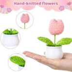 3 PCS Crochet Flower Pot,Crochet Tulip Small Potted Plants Handmade Knitted Flower Mothers Day Valentines Gifts Desk Car Dashboard Decor Gifts - Image 3