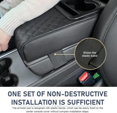 Car Center Console Armrest, Leather Memory Foam Armrest Cushion with Cup Holder & Phone Holder, 13.8" x 8.3" Car Arm Rest Support Pad, Universal for Most Vehicles (Black) - Image 5