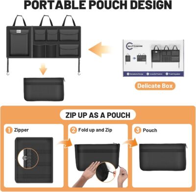 Detachable Hanging Trunk Organizer, Foldable Car Trunk Organizer Hanging for SUVs, Jeeps, Hatchbacks, Car Trunks Organiser with 7 Large Compartments - Image 2