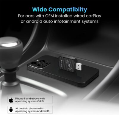 DR VAKU® AUTOELITE 2-in-1 Wireless Car Receiver, Converts Wired Auto Android & CarPlay to Wireless, Bluetooth Connectivity, Only for Cars with OEM Installed Wired Android Auto/CarPlay (Black) - Image 2
