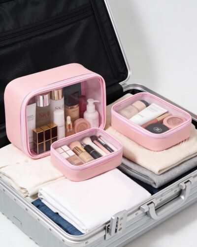 Travel Clear Makeup Bag Set for Women, 3 Pack Travel Size Toiletry Bag with Zipper Small Makeup Pouch for Purse Waterproof Portable Cosmetic Case Compact Car Organizer Storage Bag (Pink Set) - Image 7