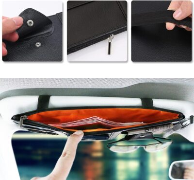 2 Packs Car Sun Visor Multi-Pocket Organizer for SUV & Truck, Auto Visor Storage Pouch with Big Zipper Pocket, Card Sleeve, Driving License, Insurance, Sunglasses, Pen, Key, Lipstick - Image 5