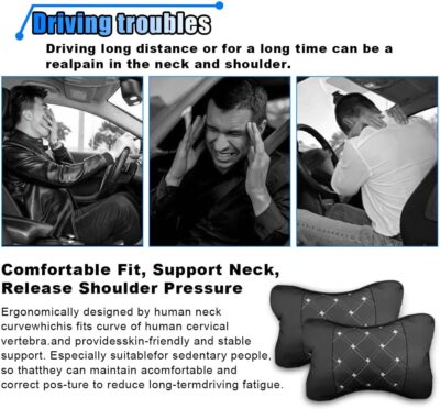 2PCS Car Neck Pillow, Breathable Car Head Neck Rest Cushion, Soft Pillow for Relieving Stiffness, Comfort Car Seat Neck Support Pillow (Black/White) - Image 4