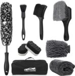 9Pcs Car Wheel & Tire Brush Kit, Wheel Cleaner Brush, Soft-bristled Rim Brush, Car Drying Towel (36"x 24"), Tire Shine Applicator Pad, Car Wash Mitt, Car Detailing Cleaning Wash Brush Supplies Kit