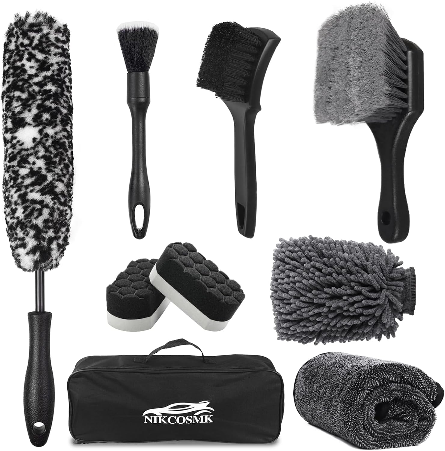 71sHCKCuDL._AC_SL1500_.jpg 9Pcs Car Wheel & Tire Brush Kit, Wheel Cleaner Brush, Soft-bristled Rim Brush, Car Drying Towel (36"x 24"), Tire Shine Applicator Pad, Car Wash Mitt, Car Detailing Cleaning Wash Brush Supplies Kit - Image 1