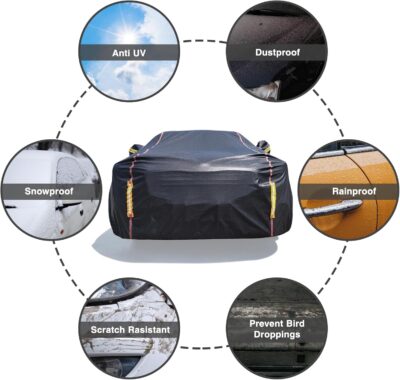 Car Cover Waterproof All Weather, 6 Layers Full Exterior Covers with Zipper Cotton, Mirror Pocket. Outdoor Car Cover UV Snow Rain Wind Dust All Weather Outdoor Protection for Sedan (173-183 inch) - Image 7