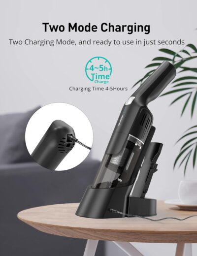 Aspiron Cordless Handheld Vacuum, 24KPA Powerful Car Vacuum, 2-Speed, 2 Charging Methods, Wireless Charger, Ergonomic Handle, Portable Rechargeable Vacuum Cleaner for Car, Home, Black Silver - Image 3