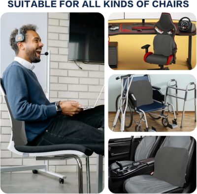 baibu Lumbar Support Pillow for Office Chair, Memory Foam Back Support Cushions Ergonomic Orthopedic Lumbar Pillow for Home, Office, Car, Dark Grey - Image 7