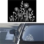 Wildflowers Boho Car Sticker Decal, Waterproof Vinyl Flower Vehicle Window Sticker Present Idea for Plant Lover, Fun Auto Exterior Decoration Accessory for Bumpers, Laptops, Luggage (White)