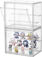 Clear Acrylic Display Case,2 Pack 3 Tier Adjustable Display Box Stand with 2 Movable Plates, Small Showcase Magnetic Door for Mini Action Figures Collectibles (Small