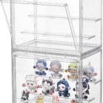 Clear Acrylic Display Case,2 Pack 3 Tier Adjustable Display Box Stand with 2 Movable Plates, Small Showcase Magnetic Door for Mini Action Figures Collectibles (Small