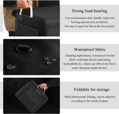 Trunk Organizer With Lid, Collapsible Waterproof Oxford Car Organizer with Aluminum Handle Base Plate, 2-Compartment 28L Sturdy Trunk Cargo Storage Organizer for RV SUV Truck (Black) - Image 4