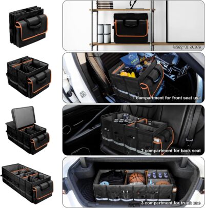 Car Trunk Organizer and Storage with Lid & Removable Leakproof Cooler Bag, Car Accessories 6 Removable Dividers for Custom Space, Collapsible Large Trunk Organizers Interior for SUV Sendan with Cover - Image 8