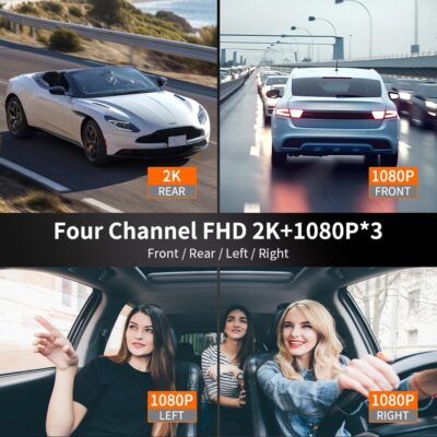 360° Dash Cam Front and Rear View 4 Channel Dash Camera FHD 2K+1080Px3 for Car, Inside/Back 170°+2x150°+170° Wide Angle, 8 IR Lamps Night Vision,WiFi,GPS, APP,G-Sensor with 64GB Card,24/7 Parking Mode - Image 3