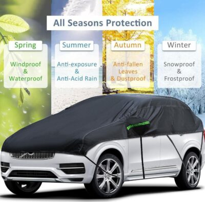 Universal SUV MPVHalf Car Cover Waterproof All Weather, Hail Protector Car Body Covers Outdoor Indoor for All Season Windproof Dustproof UV Resistant Snowproof Protect Your Windshield and Roof - Image 2
