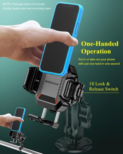 BRCOVAN 1'' Ball Phone Mount Holder with Vibration Dampener, Compatible with RAM Mounts B Size Double Socket Arm, Adjustable fit 5.4-7.2'' Phone, for Motorcycle ATV UTV Car Bike Boat Truck Scooter - Image 4