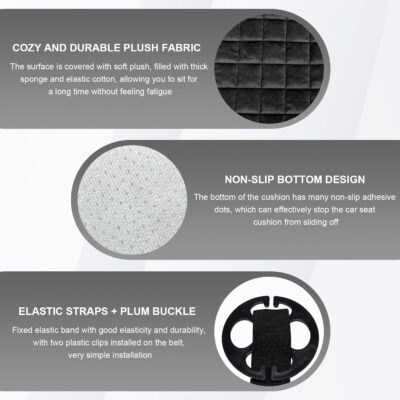 Car Seat Cushion, Soft Plush Auto Seat Cover with Non-Slip Silicone Bottom & Storage Pocket, Universal Breathable Vehicle Seat Cushion Pad for Car Truck SUV, Black - Image 3