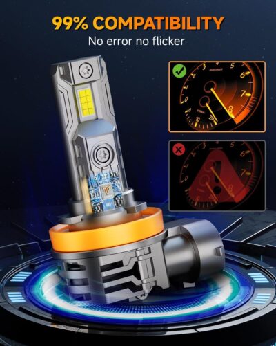 FAHREN 2026 Upgraded H11/H9/H8 9005/HB3 light Bulbs combo, 𝟏𝟏𝟎,𝟎𝟎𝟎𝐋𝐌 𝟏𝟐𝟎𝟎% Brighter 6500K with Cooling Fan H11 9005 Light Kits, 1.1 Mini Size H9 Bulb, CANBUS Ready Plug And Play, Pack Of 4 - Image 5