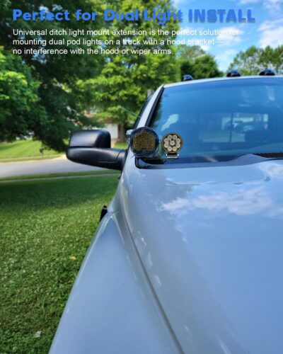 Universal Ditch Light Holder Extension, No Drill Ditch Light Mount Extension A-Pillar LED Pod Light Holder Extensions Steel Hood Hinge Mount Bracket for Truck SUV UTV ATV - Image 6