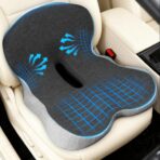 Denchy Car Seat Cushion with Lumbar Support for Long Sitting, Ergonomic Memory Foam Driving Seat Cushions for Semi Truck Bus Driver Trucker, Non Slip Office Chair Cushion (Dark Light Gray)