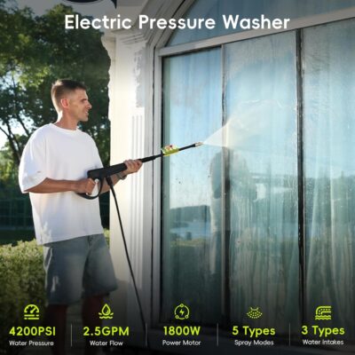 Pressure Washer, Power Washer with 500ml Foam Cannon, 4 Quick-Connect Nozzles, High Pressure Cleaner for Car Washing, Driveway, Patio, Deck, Bright Green - Image 2