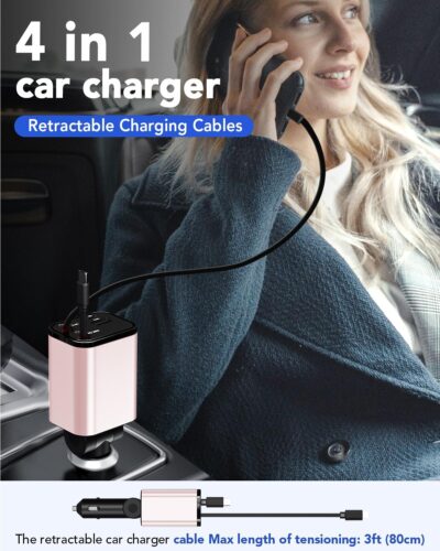 Retractable Car Charger Adapter for iPhone 17,4 in 1 Fast Charging Car Phone Charger,69W USB C Car Truck Accessories,Road Trip Essentials Gift for Men Women for iPhone 17 Pro Max/16/15/14/13/12,Galaxy - Image 7